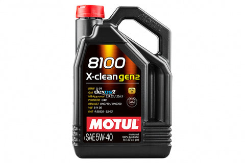5 Litre Bottle Of Motul 8100 X-Clean 5W40 Gen2 100% Synthetic Oil