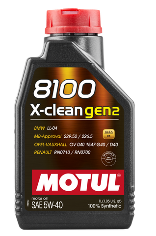 1 Litre Bottle Of Motul 8100 X-Clean 5W40 Gen2 100% Synthetic Oil
