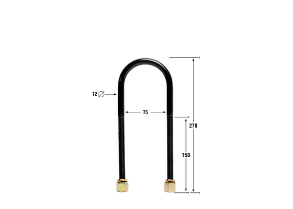 Nolathane Replacement U Bolt Kit (75mm ID / 12mm / 270mm Long)