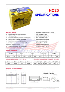 Full River HC20 - (PC680) Metal Jacket 230Cca Performance Agm 20A/H Battery