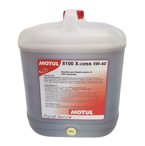20 Litre Container Of Motul 8100 X-Cess 5W40 100% Synthetic Oil