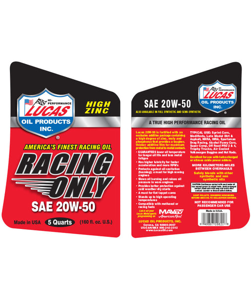 Lucas Oil SAE 20w50 Racing Engine Oil - 5 Quart