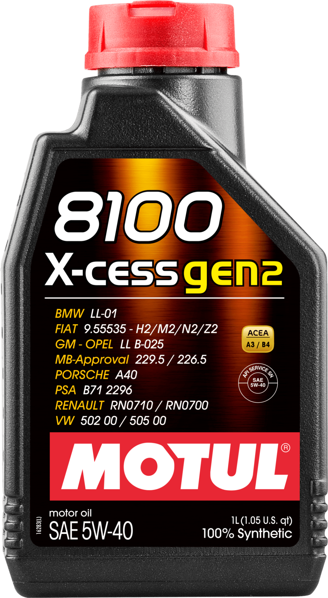 1 Litre Bottle Of Motul 8100 X-Cess Gen2 5W40 100% Synthetic