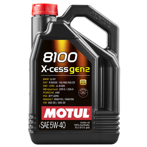 5 Litre Bottle Of Motul 8100 X-Cess Gen2 5W40 100% Synthetic