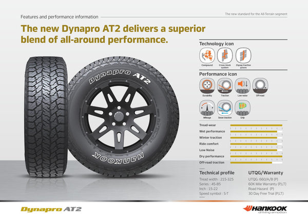 265/70R15 Hankook Dynapro AT2 RF11 109/105S 6PLY Tyre (Raised White Lettering)