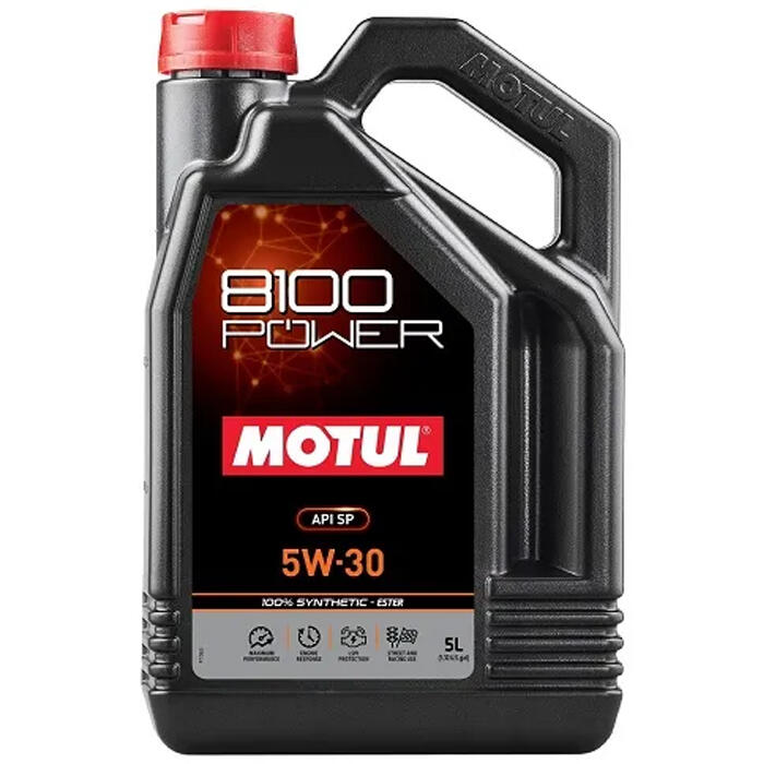 5 Litre Bottle Of Motul 8100 Power 5W30 100% Synthetic Oil