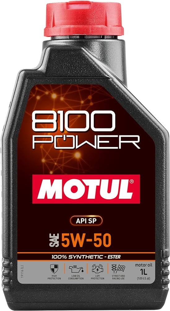 1 Litre Bottle Of Motul 8100 Power 5W50 100% Synthetic Oil